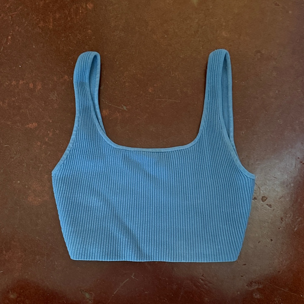 Babaton Blue Ribbed Crop Top